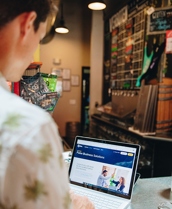 WorkPass - guest WiFi on laptop at Verboten A guest uses a laptop at a restaurant