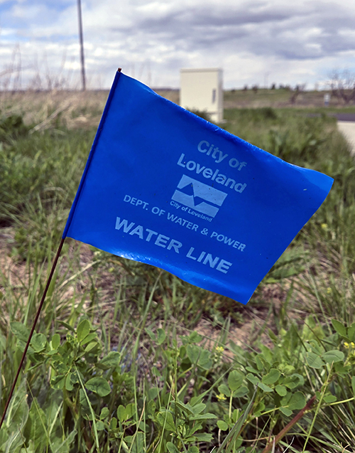City of Loveland Water Line Utility Flag Photograph of City of Loveland utility locator flag