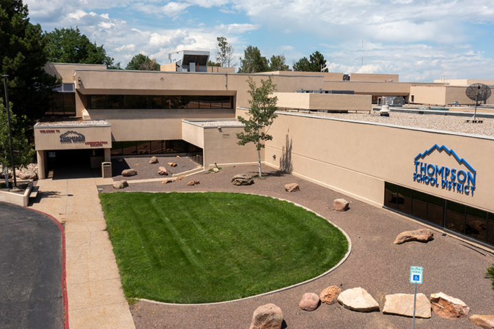 Aerial photograph of the Thompson School District's Administration Building