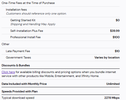 Xfinity Comparison Speed