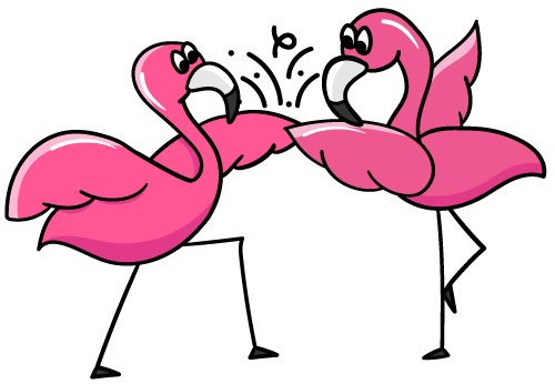 An illustration of two flamingos high-fiving each other with their wings